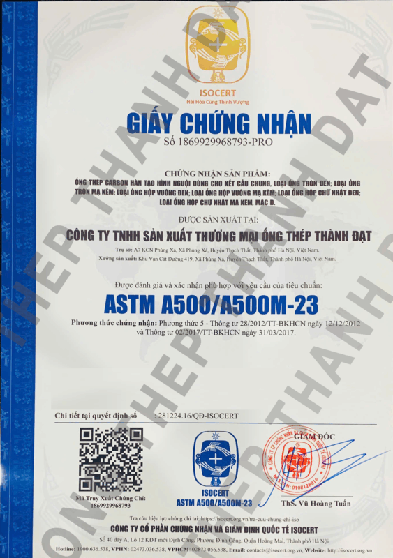 Tiêu chuẩn chất lượng ASTM A500
